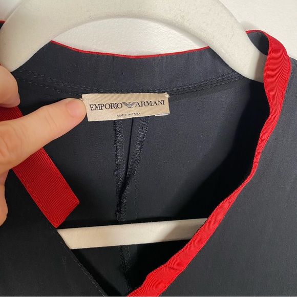 EMPORIO ARMANI Black Wool Blend Mini Dress with Red Collar - Size 4 - Picture 5 of 12